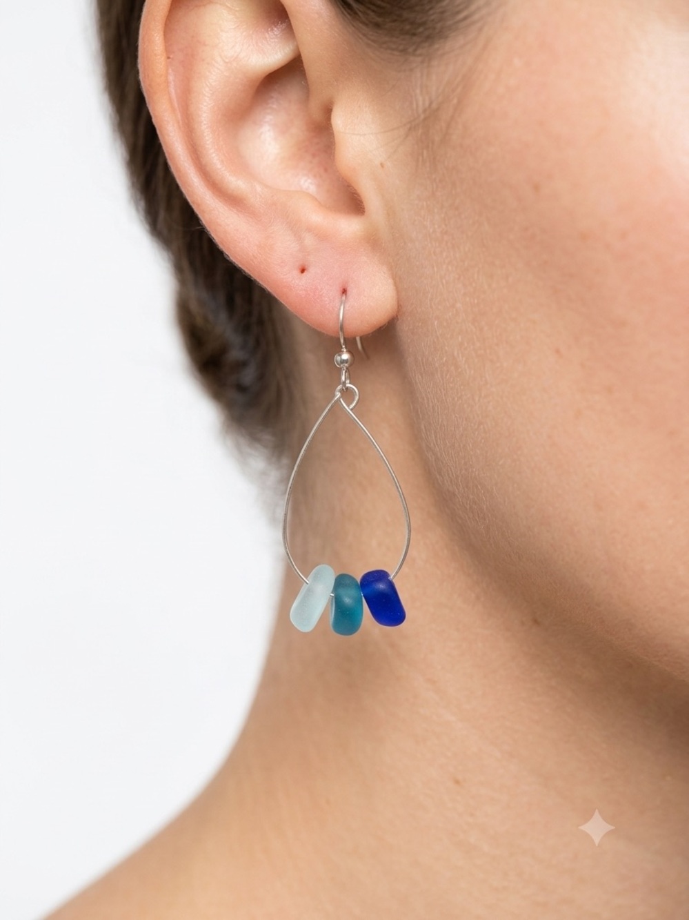 Sea Glass Teardrop Dangle Earrings - Blue Ombre